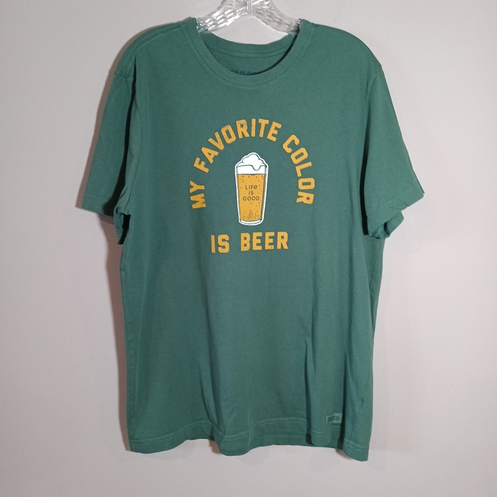 Life is Good Men's L My Favorite Color is Beer Short Sleeve Tee in Spruce Green